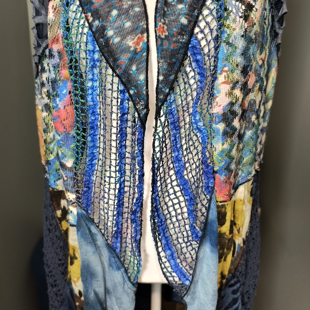 Soft Surroundings Sleeveless Open Front Cardigan Patchwork  boho S/M - Picture 3 of 10